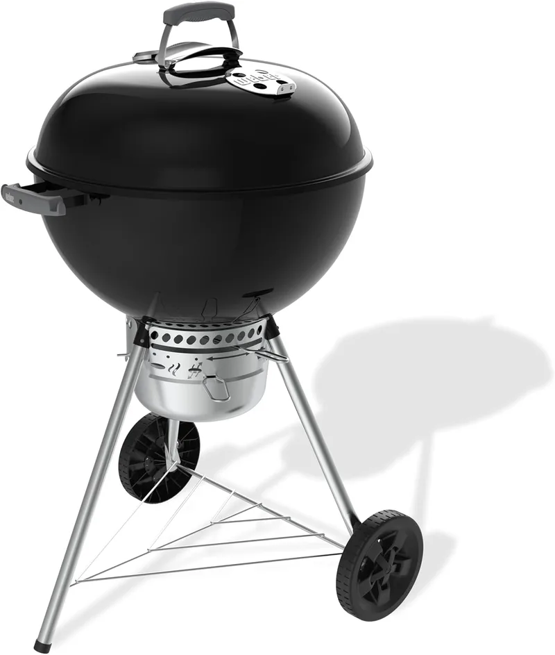 Weber Original Kettle Premium Charcoal Grill/Tampa e taça em aço esmaltado com porcelana, área de cozedura: Ø 57 cm, Limpeza com Um Toque, Termómetro na Tampa, Tripé com Rodas, Preto