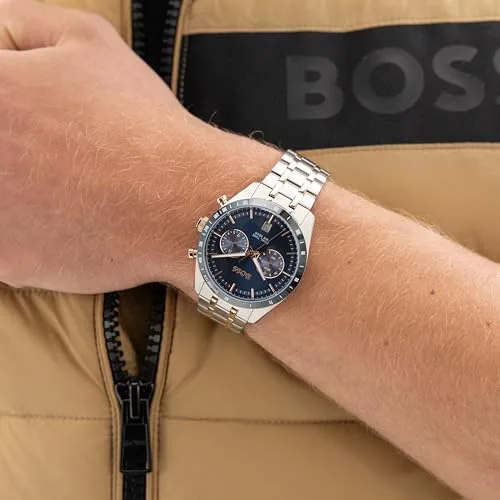 BOSS ▫️ Relógio analógico multifunções de quartzo para homem, coleção TOURMASTER - Disponível na versão com bracelete em aço inoxidável ou em pele 6
