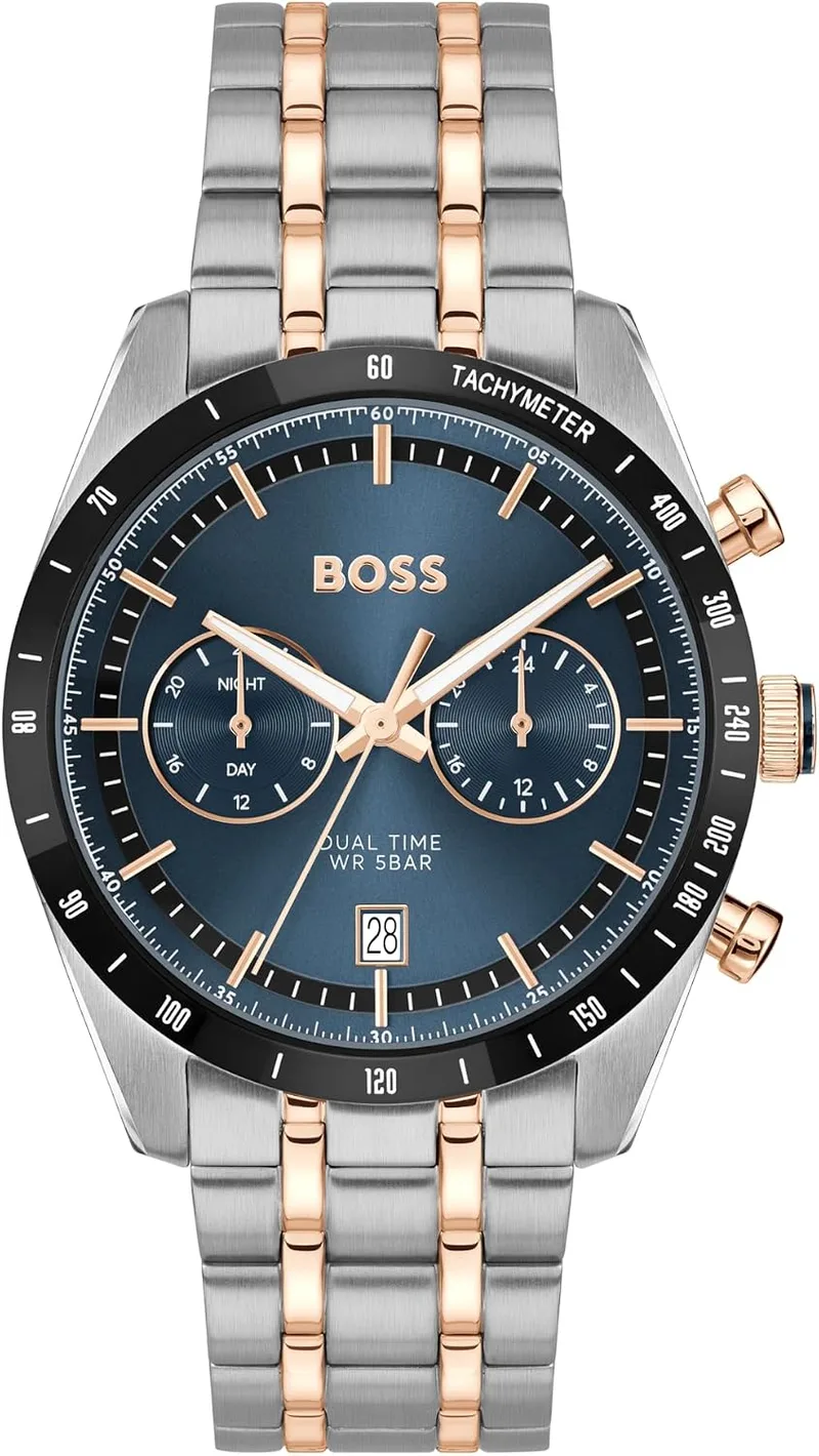 BOSS ▫️ Relógio analógico multifunções de quartzo para homem, coleção TOURMASTER - Disponível na versão com bracelete em aço inoxidável ou em pele
