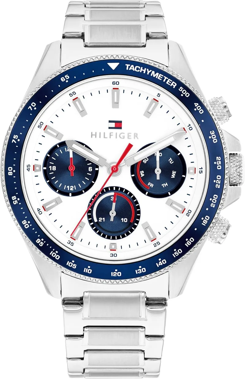 Tommy Hilfiger ▫️ Relógio cronógrafo para homem, coleção Clark, com bracelete em aço inoxidável prateado - 1792238
