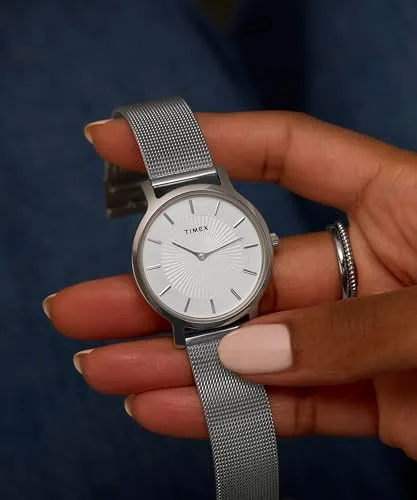 Timex ▫️ Transcend TW2Y10200 - Relógio com bracelete em malha prateada e mostrador prateado para mulher, 34 mm 2