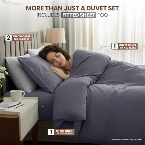 Utopia Bedding ▫️ Capa de edredão King com lençol de baixo ajustável (78 x 80 polegadas) – 2 fronhas King – Conjunto de cama de luxo para todas as estações com capa de edredão com fecho de correr – Sem 3