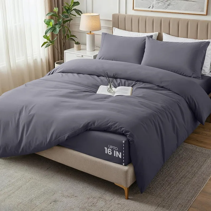 Utopia Bedding ▫️ Capa de edredão King com lençol de baixo ajustável (78 x 80 polegadas) – 2 fronhas King – Conjunto de cama de luxo para todas as estações com capa de edredão com fecho de correr – Sem