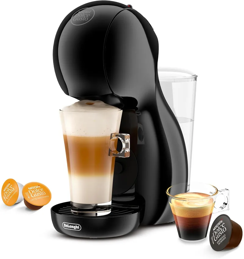 Nescafé Dolce Gusto ▫️ De'Longhi Piccolo XS EDG210.AB, Máquina de café de cápsulas com design compacto, desligamento automático, bebidas quentes e frias, 15 bar de pressão, preta