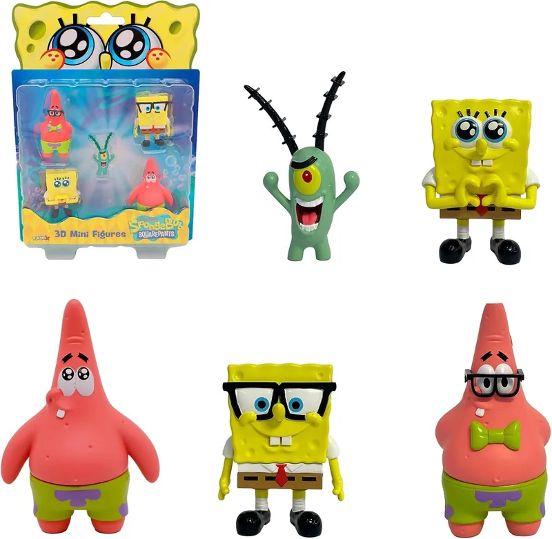 Bizak ▫️ Bob Esponja - Conjunto de 5 Figuras em Blister, bonecos colecionáveis de 5 cm, sortidos exclusivos com personagens icónicos, brinquedo para colecionar (64393002-2)
