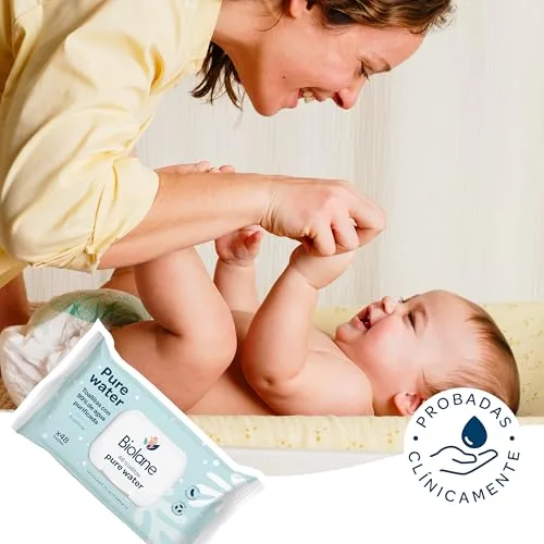 Biolane ▫️ ​- Toalhitas Pure Water para bebé, 384 toalhitas (8 embalagens de 48 unidades), 99 % de água purificada, apenas 4 ingredientes, sem perfume, pele sensível, recém-nascidos, fibras 100 % vegetais, sem plástico 5