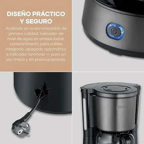 Severin ▫️ Máquina de café por filtragem «TYPE» com jarro de vidro, Inox Escuro-Preto 5