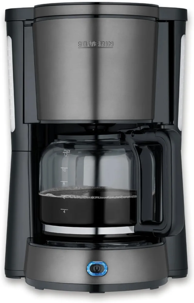 Severin ▫️ Máquina de café por filtragem «TYPE» com jarro de vidro, Inox Escuro-Preto