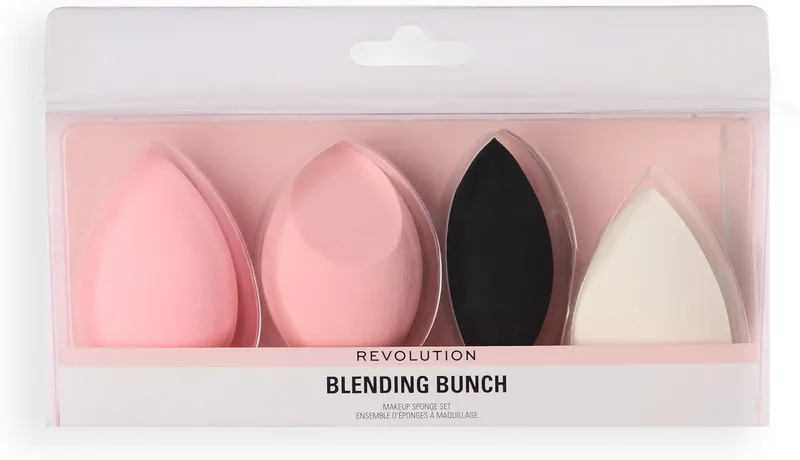 Revolution Beauty London ▫️ Conjunto de esponjas de maquilhagem Revolution The Blending Bunch, esponja de maquilhagem lavável e reutilizável, formas e tamanhos variados, embalagem de 4