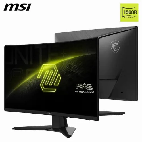 MSI ▫️ mag 242CA Monitor Gaming de 24" FHD 1500R, 1920 x 1080 VA, 180 Hz, 1 ms, compatível com HDR, proteção ocular, HDMI 2.0b, DP 1.2a, sem moldura, inclinação ajustável, montagem VESA, preto 2
