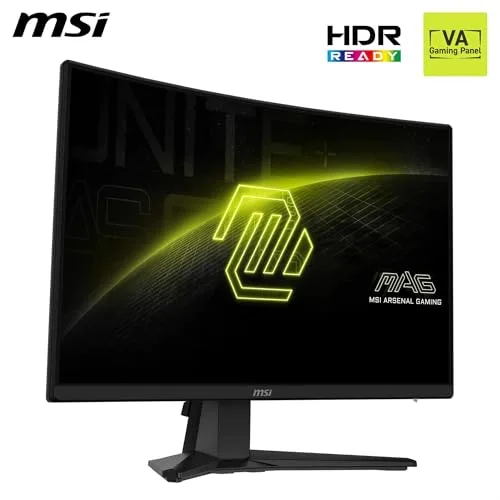 MSI ▫️ mag 242CA Monitor Gaming de 24" FHD 1500R, 1920 x 1080 VA, 180 Hz, 1 ms, compatível com HDR, proteção ocular, HDMI 2.0b, DP 1.2a, sem moldura, inclinação ajustável, montagem VESA, preto 3