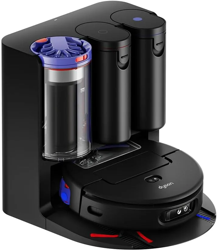 Dyson ▫️ Spot+Scrub™ AI Robot aspirador e esfregona, 18.000 Pa, 200 min de tempo de funcionamento, auto-esvaziamento, depósito de 3 L, rolo de auto-limpeza e filtragem higiénica de 0,1 mícron (preto/azul)