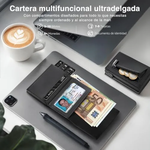TENBST ▫️ Carteiras para Homem Carteira Slim para Homem com Porta-moedas e Proteção RFID, Porta-cartões de luxo para homem em pele com 8 compartimentos para cartões, Presente para homem 2