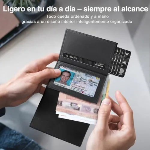 TENBST ▫️ Carteiras para Homem Carteira Slim para Homem com Porta-moedas e Proteção RFID, Porta-cartões de luxo para homem em pele com 8 compartimentos para cartões, Presente para homem 5