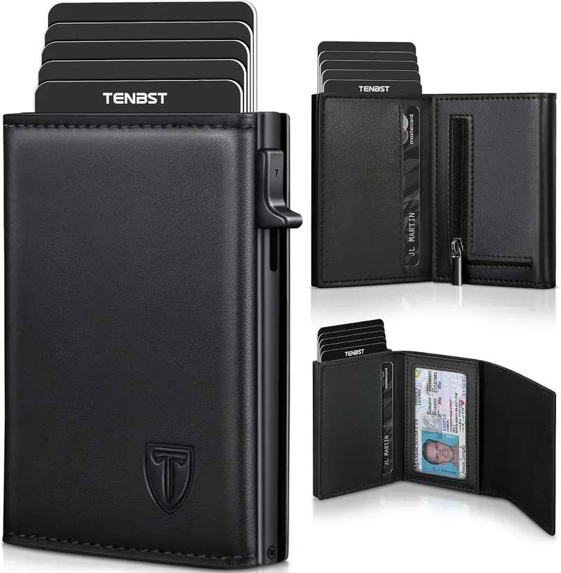 TENBST ▫️ Carteiras para Homem Carteira Slim para Homem com Porta-moedas e Proteção RFID, Porta-cartões de luxo para homem em pele com 8 compartimentos para cartões, Presente para homem