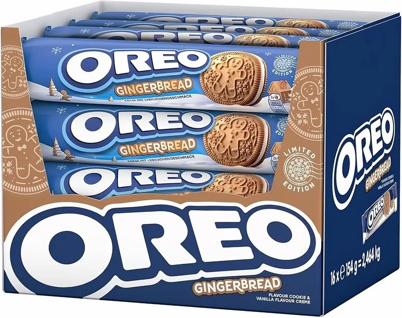 Oreo ▫️ Gingerbread, Bolachas de Gengibre e Canela Recheadas com Creme de Baunilha, Edição de Natal – Embalagem de 16, 154 g