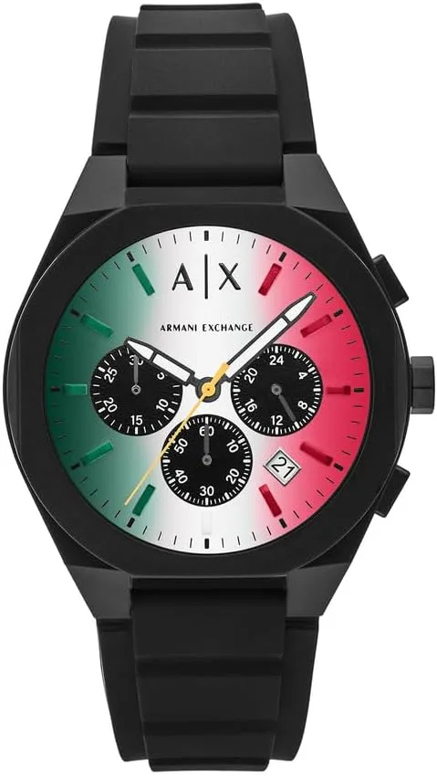 Armani Exchange ▫️ Relógio para homem, movimento cronógrafo de quartzo e caixa de 44 mm com bracelete em poliuretano