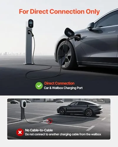 VEVOR ▫️ Cabo de carregamento para veículos elétricos, 32 A, 10 m, máx. 22 kW, extensão, compatível com carregadores de veículos elétricos Tipo 2, trifásico CA 480 V 50 Hz, IP65, com bolsa de transporte 5