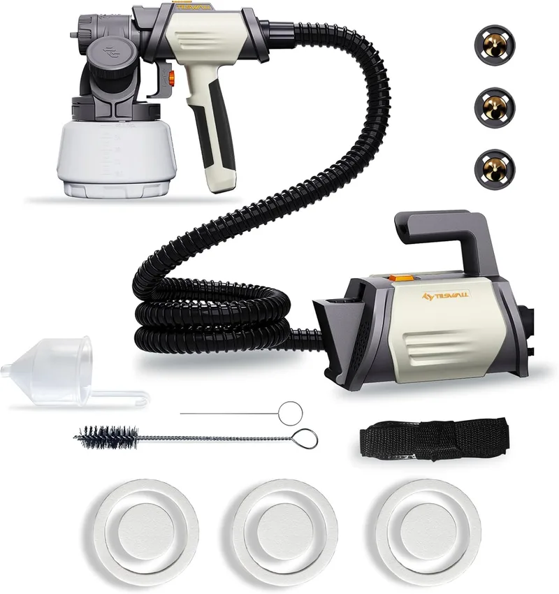 TILSWALL ▫️ Pistola de pintura HVLP, pistola de pintura de 800 W com capacidade removível de 1300 ml, 3 modos, 4 bicos de latão, pistola de pintura eléctrica de 120 DIN-s para pintar armários, paredes, etc.