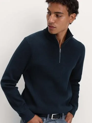 Marks & Spencer ▫️ Camisola canelada com meio fecho para homem mistura de algodão 2