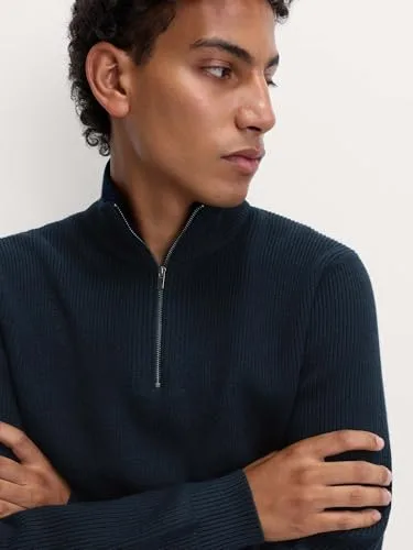 Marks & Spencer ▫️ Camisola canelada com meio fecho para homem mistura de algodão 3