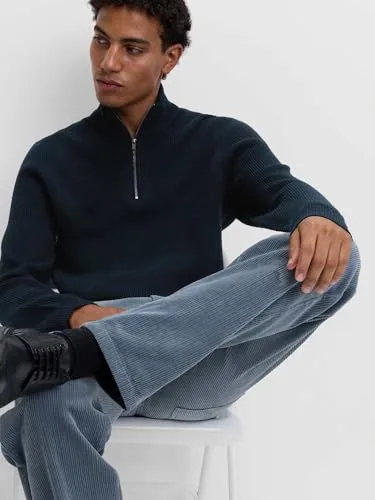 Marks & Spencer ▫️ Camisola canelada com meio fecho para homem mistura de algodão 5