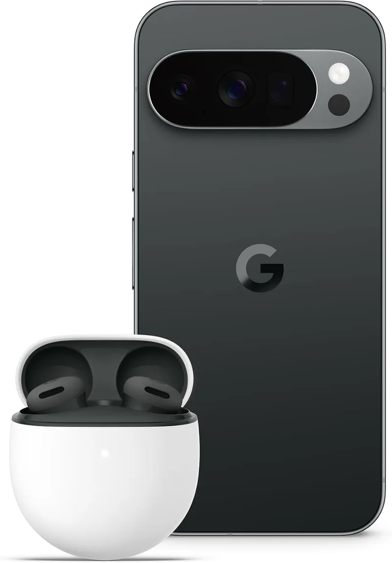 Google ▫️ Pixel 10 Pro - Smartphone Android desbloqueado com Gemini, sistema de câmara traseira tripla, bateria com autonomia superior a 24 horas e ecrã Super Actua de 6,3" - Obsidiana, 128 GB + Buds 2A