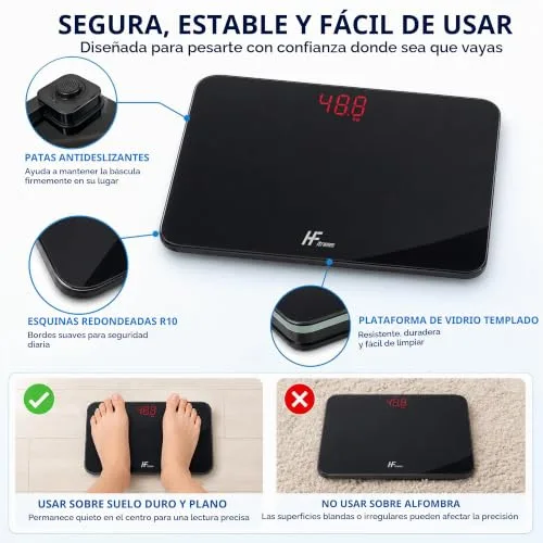 HomeFashion ▫️ HFitness Balança de casa de banho de viagem para medição do peso corporal Balança digital portátil com ecrã LED vermelho de alta precisão Capacidade de 180 kg 28 x 18 cm Preta 3