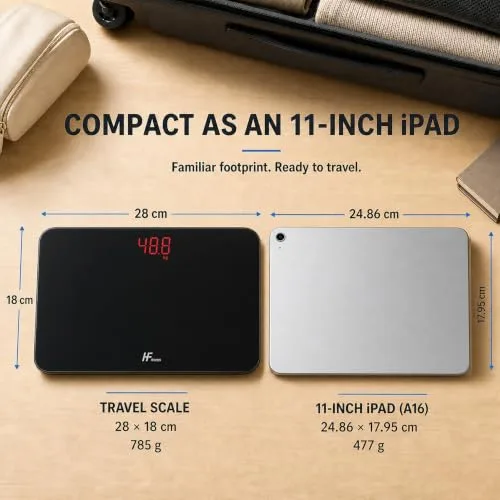 HomeFashion ▫️ HFitness Balança de casa de banho de viagem para medição do peso corporal Balança digital portátil com ecrã LED vermelho de alta precisão Capacidade de 180 kg 28 x 18 cm Preta 5