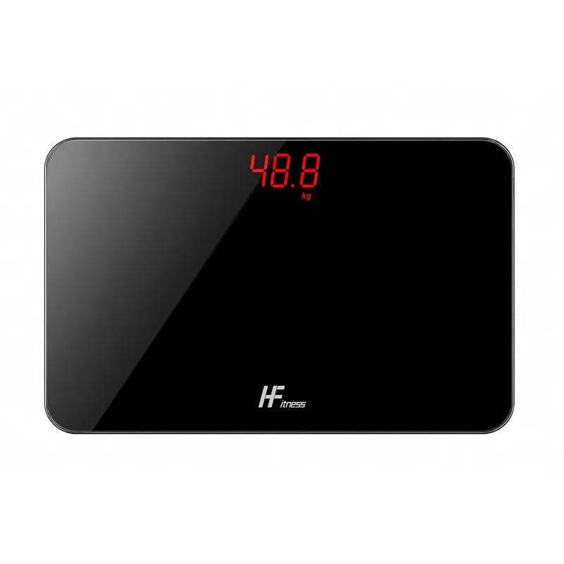 HomeFashion ▫️ HFitness Balança de casa de banho de viagem para medição do peso corporal Balança digital portátil com ecrã LED vermelho de alta precisão Capacidade de 180 kg 28 x 18 cm Preta