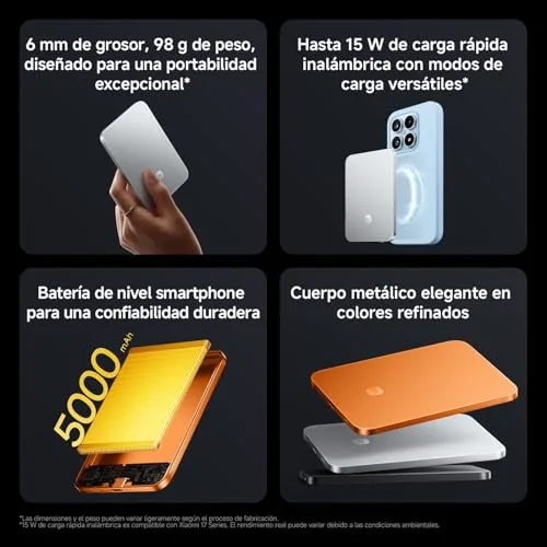 Xiaomi ▫️ Ultrathin Magnetic Power Bank 5000 mAh 15 W, compatível com MagSafe para iPhone – Bateria externa ultrafina e leve com carregamento sem fios, compatível com iPhone 17/16/15/14/13/12, Gletscher Silber 2