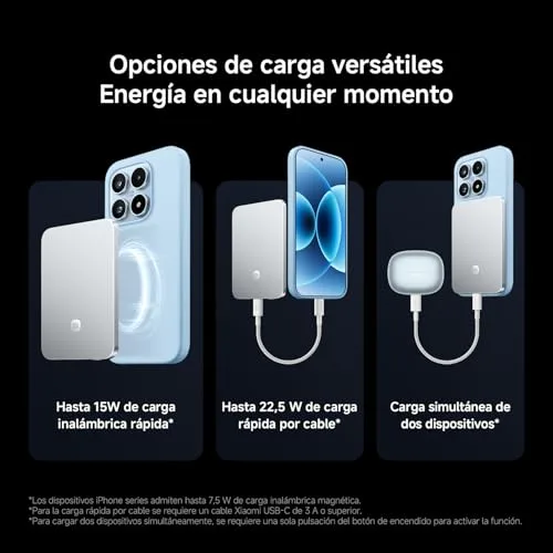 Xiaomi ▫️ Ultrathin Magnetic Power Bank 5000 mAh 15 W, compatível com MagSafe para iPhone – Bateria externa ultrafina e leve com carregamento sem fios, compatível com iPhone 17/16/15/14/13/12, Gletscher Silber 6