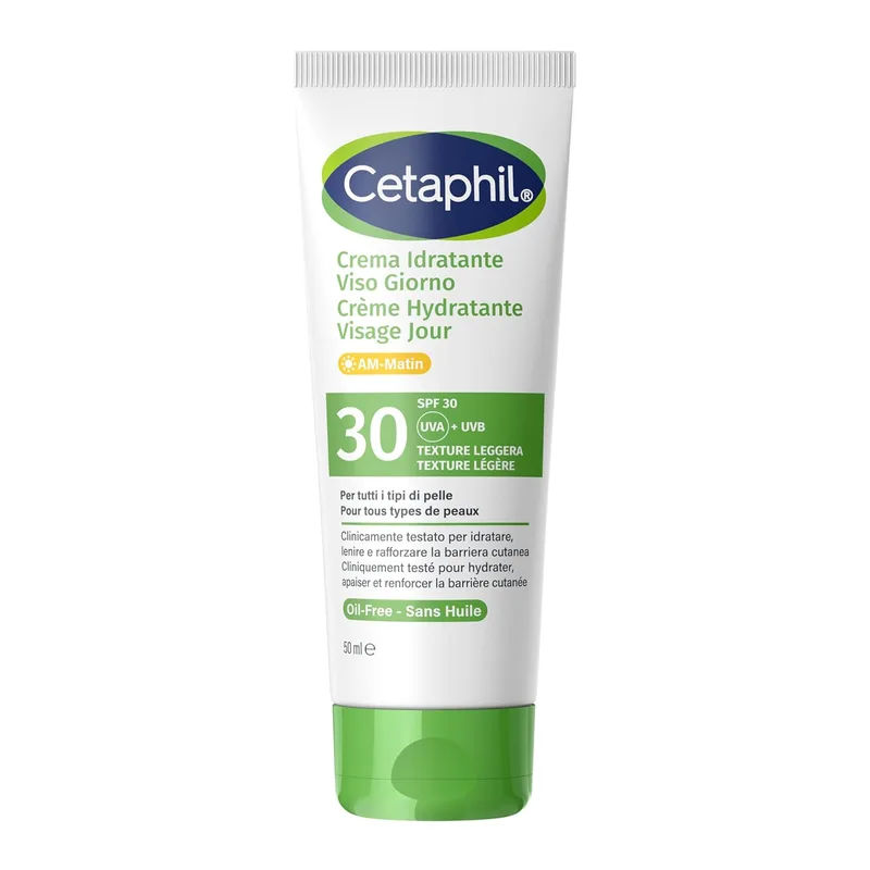 Cetaphil ▫️ Creme Hidratante Facial FPS 30 (UVA+UVB), Protetor Solar para todos os tipos de pele, incluindo a sensível, textura leve, reforça a barreira cutânea com niacinamida e glicerina, não comedogénico, 50 ml