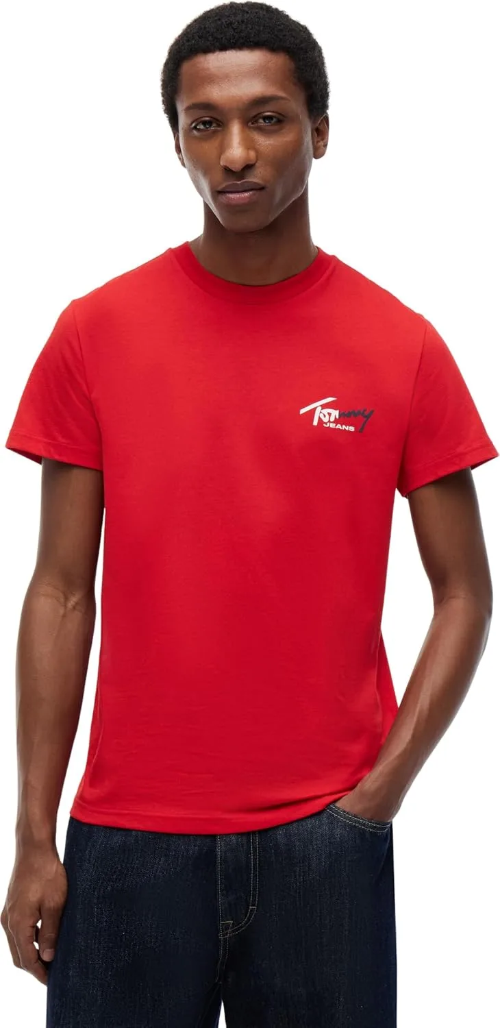 Tommy Jeans ▫️ TJM Slim Sign Chest SS tee Ext Dm0dm22538 Camiseta de manga curta para homem