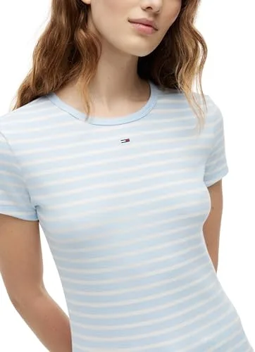 Tommy Jeans ▫️ Camiseta de manga curta para mulher Essential Rib Slim Fit 3