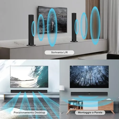 GarageRock ▫️ Barra de Som para TV, Barra de Som 2 em 1 divisível com Voice Boost, Barra de Som com Som Envolvente para Cinema em Casa, Bluetooth 5.3, 3 Modos de Equalização, Ligação ARC/Ótica/Aux, 1 unidade 2