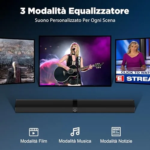 GarageRock ▫️ Barra de Som para TV, Barra de Som 2 em 1 divisível com Voice Boost, Barra de Som com Som Envolvente para Cinema em Casa, Bluetooth 5.3, 3 Modos de Equalização, Ligação ARC/Ótica/Aux, 1 unidade 3