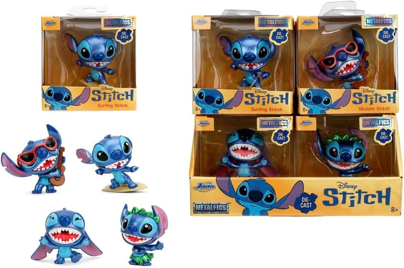 Jada ▫️ Toys Disney Stitch Figura metálica de 7 cm, envio aleatório, 4 versões colecionáveis de Lilo & Stitch, figura die-cast oficial da Disney para fãs e colecionadores A partir dos 8 anos (9385261300W02)