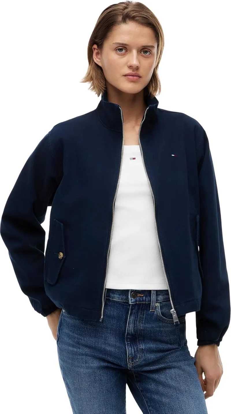 Tommy Jeans ▫️ Casaco de meia-estação para mulher Zip Cotton com fecho de correr