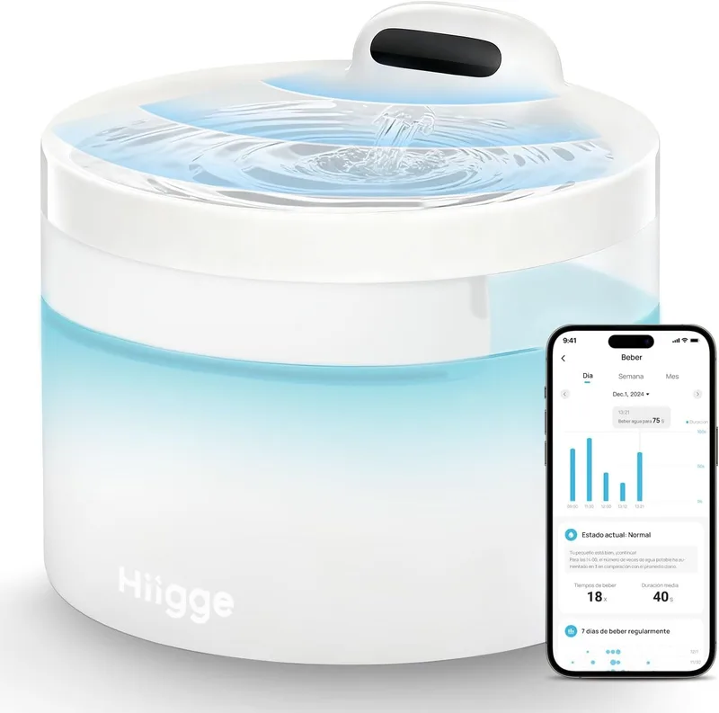 Hiigge ▫️ Beberouro para gatos sem fios, 96 dias de autonomia, ideal para viagens | Beberouro silencioso para gatos (25 dB), controlo por aplicação, bebedouro para gatos com sensor, beberouro sem fios para gatos, 4000 mAh, Wi-Fi 2,4 GHz