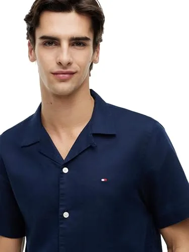 Tommy Hilfiger ▫️ Camisa de manga curta para homem em mistura de linho, cor sólida, SS RF Sht Mw0mw44266 3