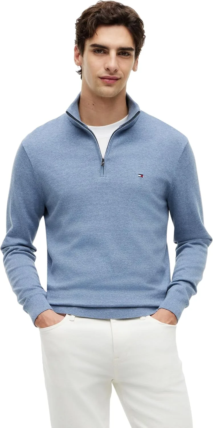 Tommy Hilfiger ▫️ Pulôver Essential Cotton Mock Zip Half Zip para homem