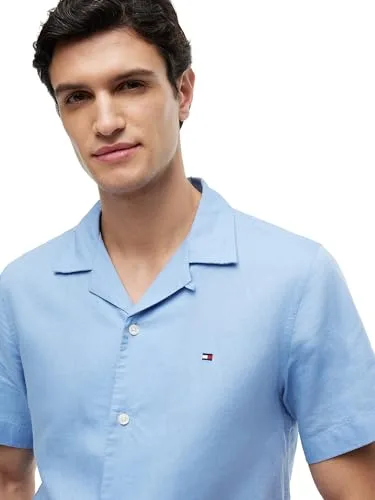 Tommy Hilfiger ▫️ Linen Blend Solid SS RF Sht Mw0mw44266 Camisa de manga curta para homem 3