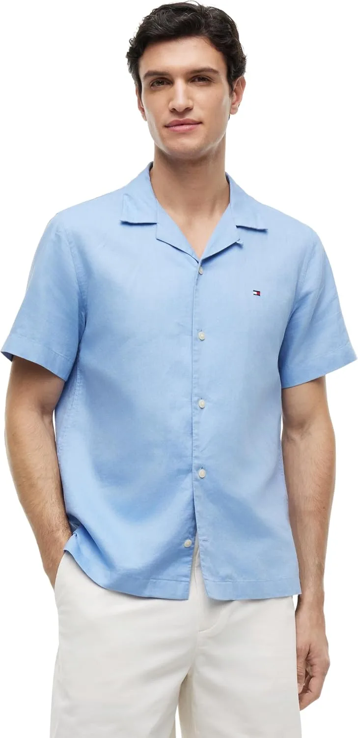 Tommy Hilfiger ▫️ Linen Blend Solid SS RF Sht Mw0mw44266 Camisa de manga curta para homem