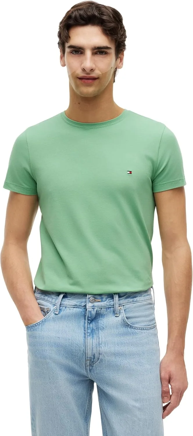 Tommy Hilfiger ▫️ Camiseta de manga curta para homem, elástica, corte justo, com gola redonda