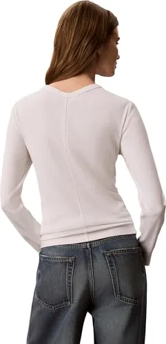 Calvin Klein ▫️ LS Woven Label Baby Rib Button F Lv047g207g Outras blusas para mulher 2
