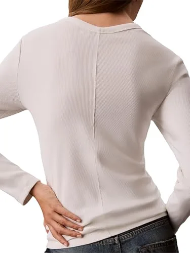 Calvin Klein ▫️ LS Woven Label Baby Rib Button F Lv047g207g Outras blusas para mulher 7