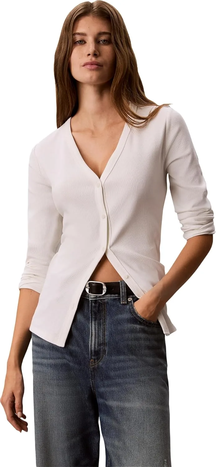 Calvin Klein ▫️ LS Woven Label Baby Rib Button F Lv047g207g Outras blusas para mulher