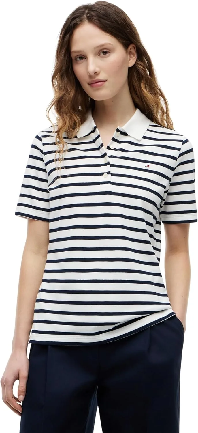 Tommy Hilfiger ▫️ Polo de manga curta para mulher, corte regular