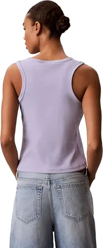 Calvin Klein ▫️ Camisola de alças para mulher Woven Label Cotton Rib com logótipo 2